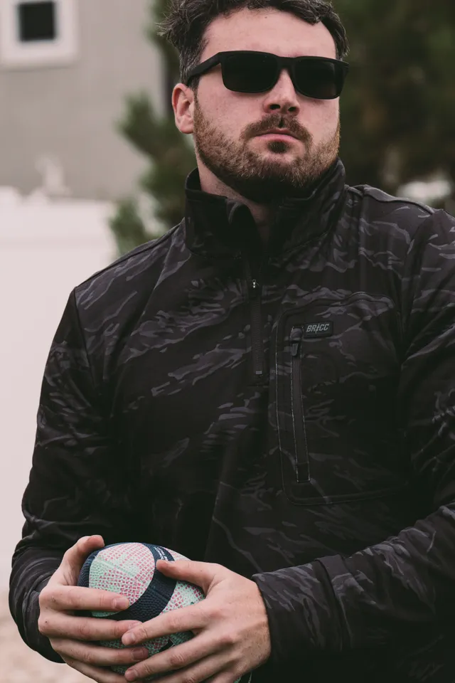 Grenade Waffle Fleece Quarter Zip Pullover, Black Tiger Camo